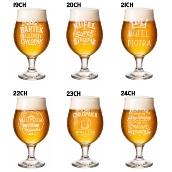 Duża szklanka na nóżce do drinków piwa 570ml z grawerem Dzień Chłopaka